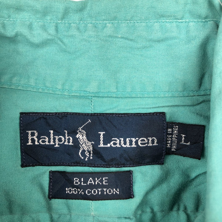 Ralph Lauren BLAKE short sleeve button down shirt, men's size L cotton turquoise blue Vintage Second Hand