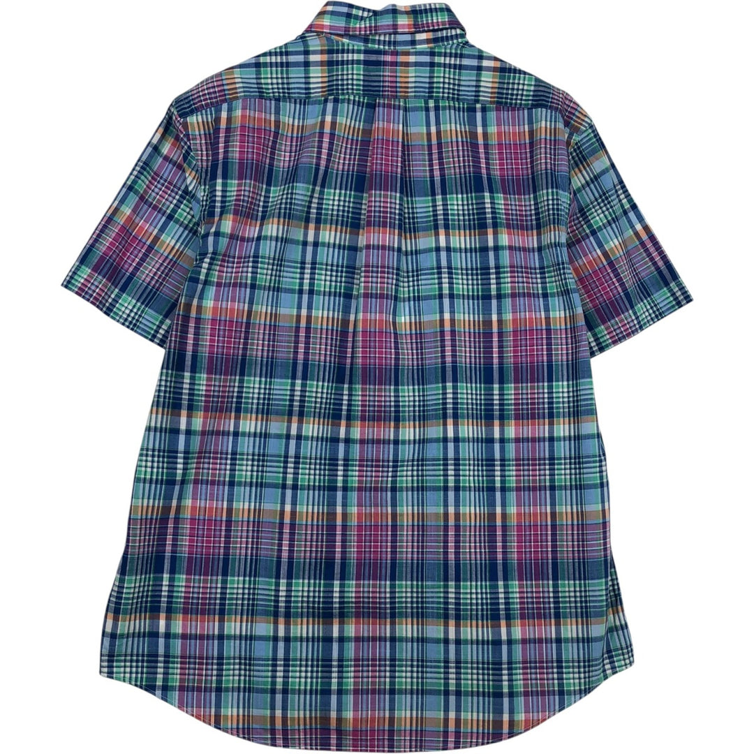 Ralph Lauren SLIM FIT Madras check short-sleeved button-down check shirt, men's size XL equivalent. cotton blue type Vintage Second Hand