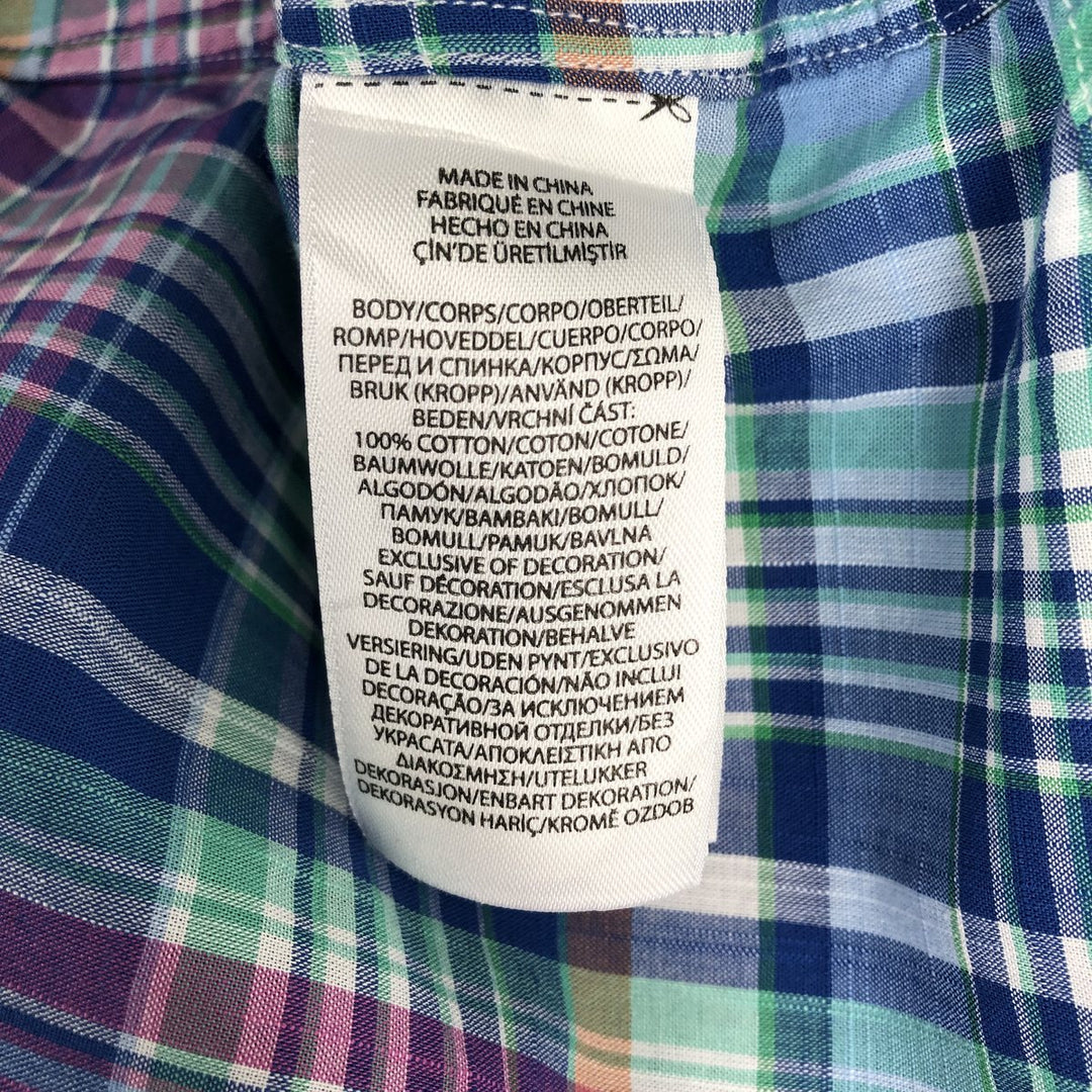 Ralph Lauren SLIM FIT Madras check short-sleeved button-down check shirt, men's size XL equivalent. cotton blue type Vintage Second Hand