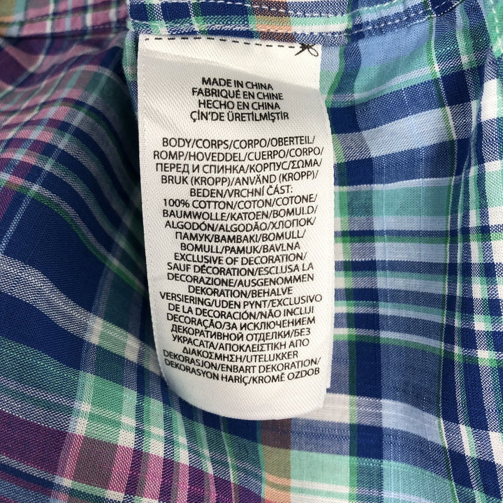 Ralph Lauren SLIM FIT Madras check short-sleeved button-down check shirt, men's size XL equivalent. cotton blue type Vintage Second Hand
