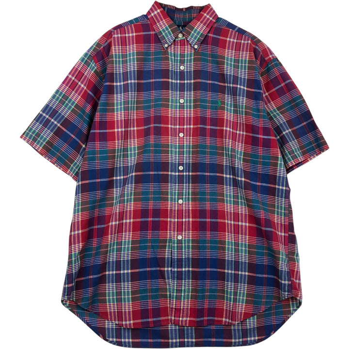 Ralph Lauren BLAKE Madras Check Short Sleeve Button Down Check Shirt Men's L size cotton red type Vintage Second Hand