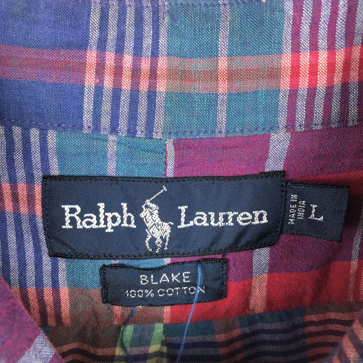 Ralph Lauren BLAKE Madras Check Short Sleeve Button Down Check Shirt Men's L size cotton red type Vintage Second Hand
