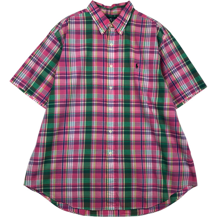 Ralph Lauren CLASSIC FIT Madras check short-sleeved button-down check shirt, men's size XXL equivalent. cotton pink type Vintage Second Hand
