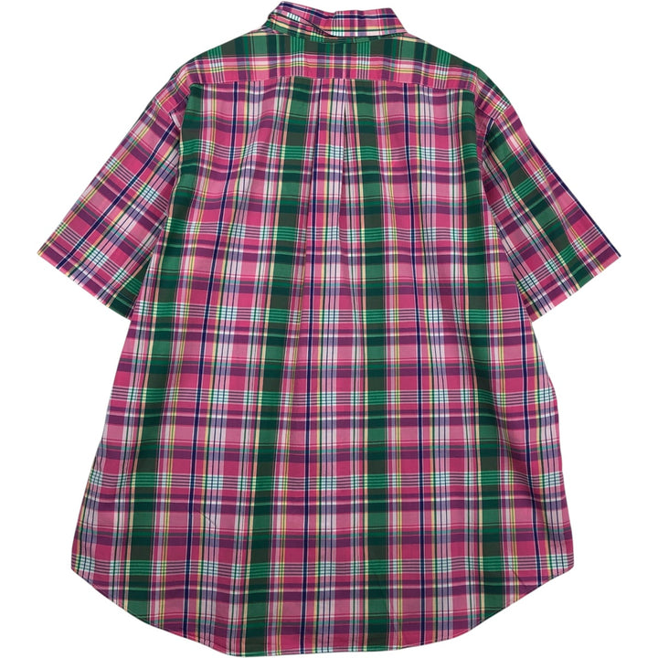 Ralph Lauren CLASSIC FIT Madras check short-sleeved button-down check shirt, men's size XXL equivalent. cotton pink type Vintage Second Hand