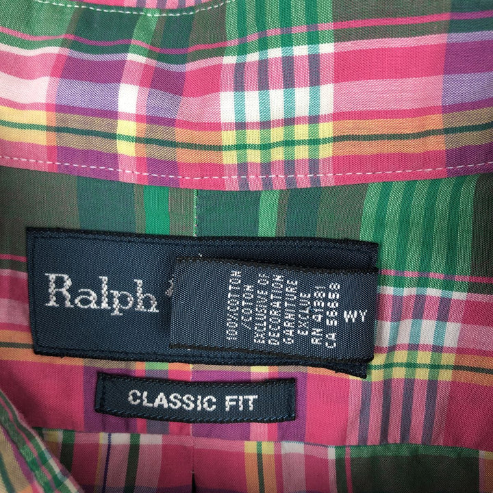 Ralph Lauren CLASSIC FIT Madras check short-sleeved button-down check shirt, men's size XXL equivalent. cotton pink type Vintage Second Hand