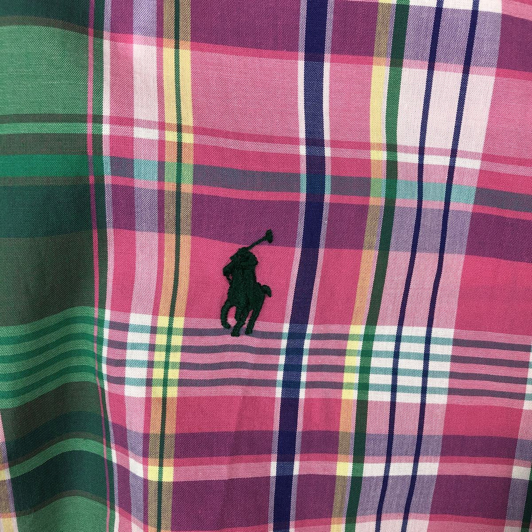 Ralph Lauren CLASSIC FIT Madras check short-sleeved button-down check shirt, men's size XXL equivalent. cotton pink type Vintage Second Hand
