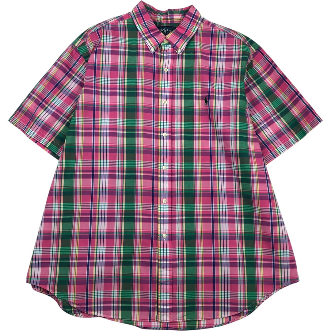Ralph Lauren CLASSIC FIT Madras check short-sleeved button-down check shirt, men's size XXL equivalent. cotton pink type Vintage Second Hand