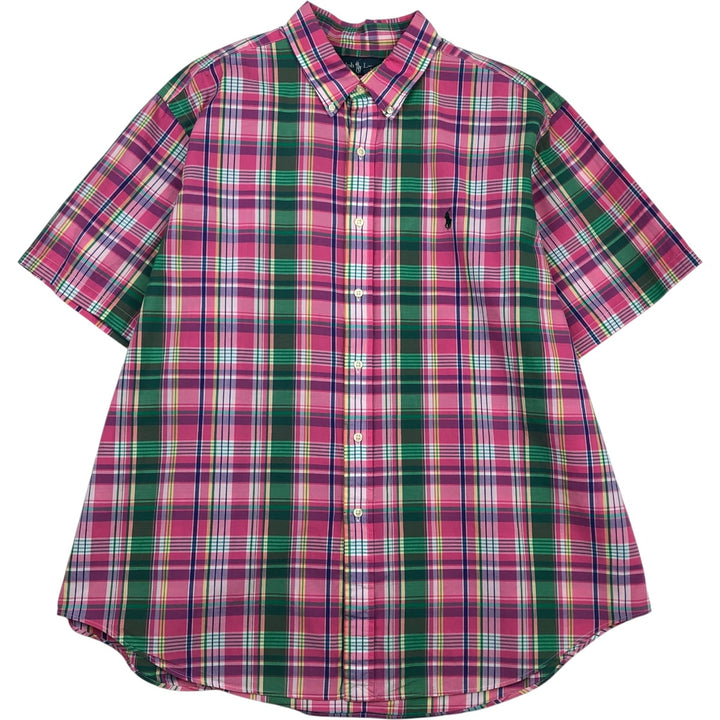Ralph Lauren CLASSIC FIT Madras check short-sleeved button-down check shirt, men's size XXL equivalent. cotton pink type Vintage Second Hand