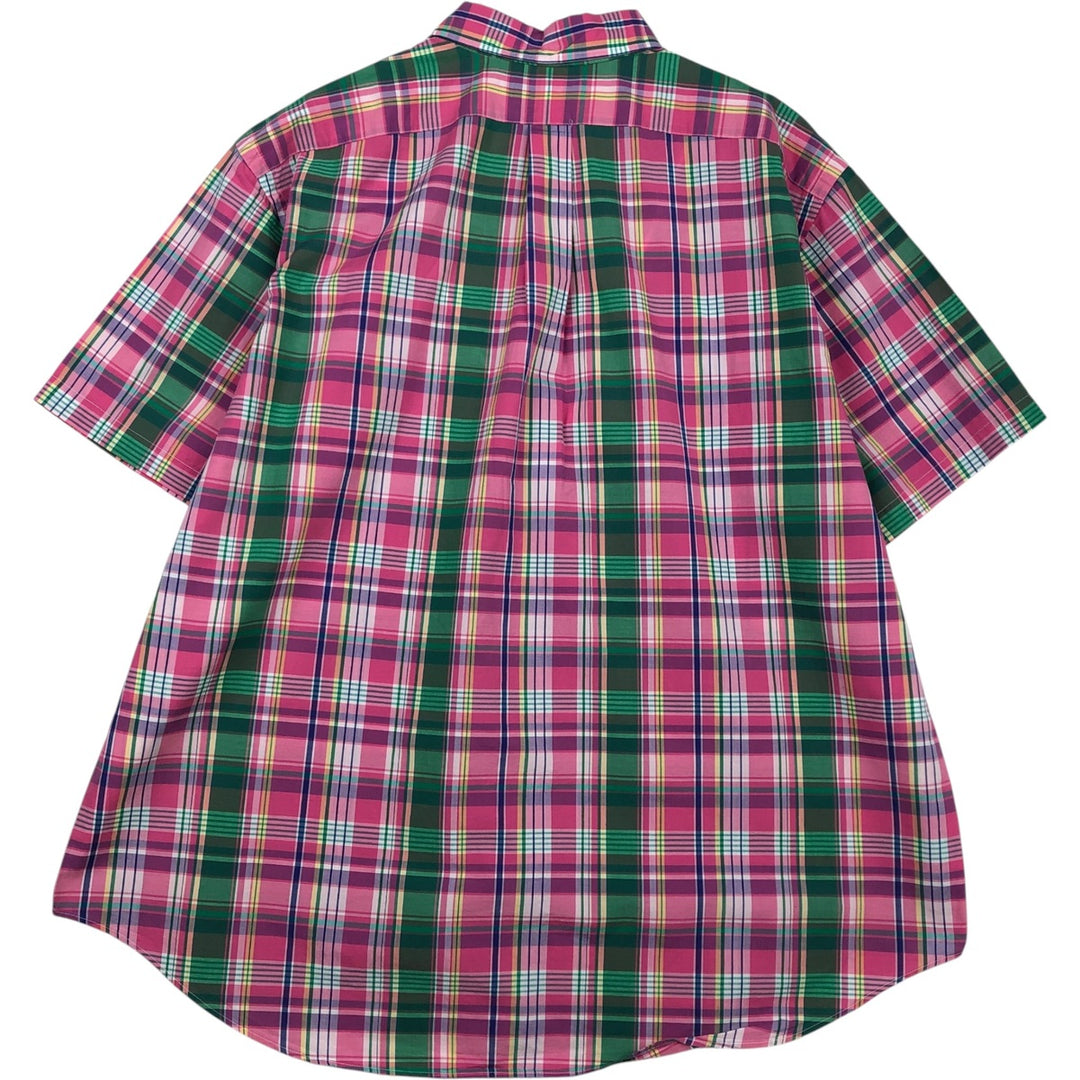 Ralph Lauren CLASSIC FIT Madras check short-sleeved button-down check shirt, men's size XXL equivalent. cotton pink type Vintage Second Hand