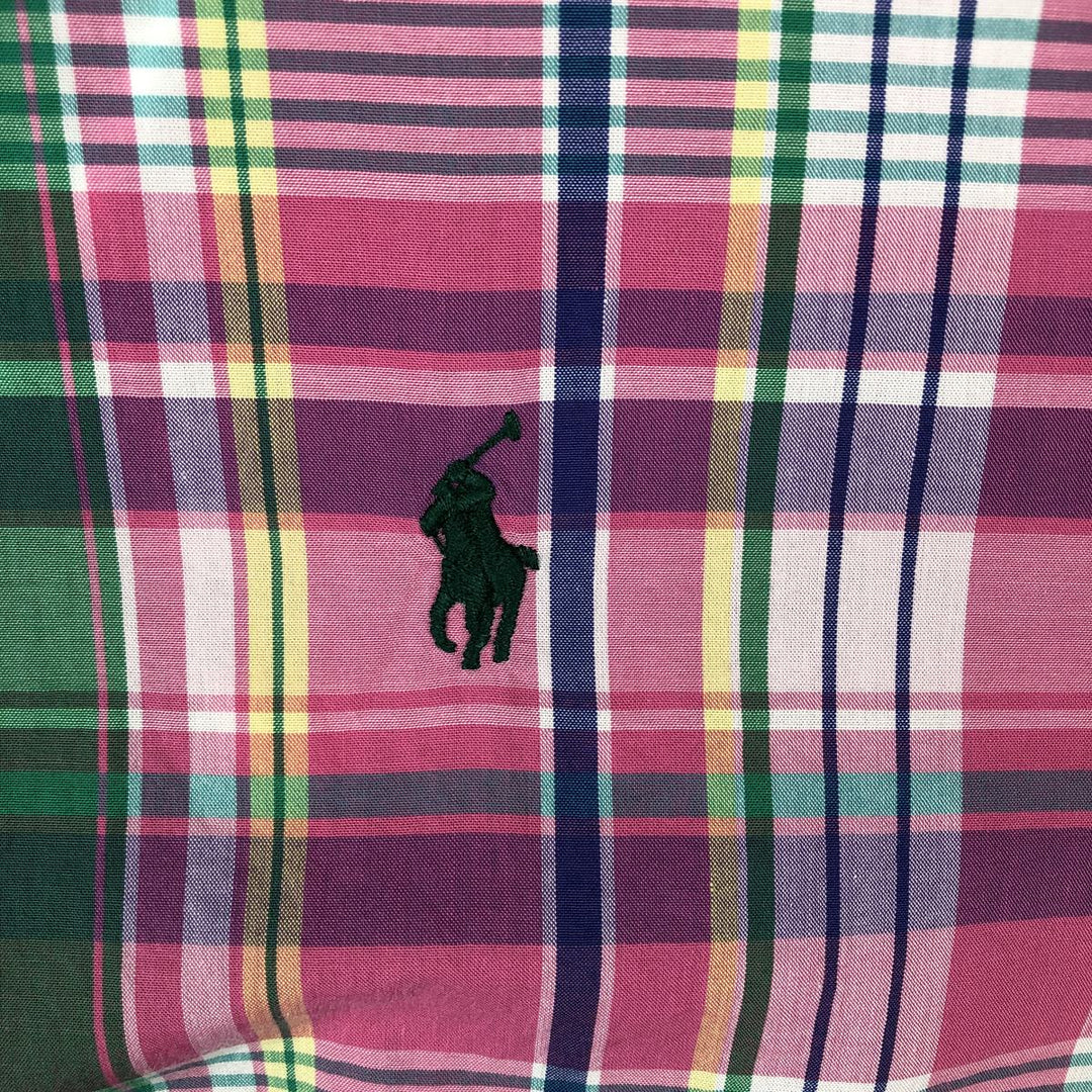 Ralph Lauren CLASSIC FIT Madras check short-sleeved button-down check shirt, men's size XXL equivalent. cotton pink type Vintage Second Hand