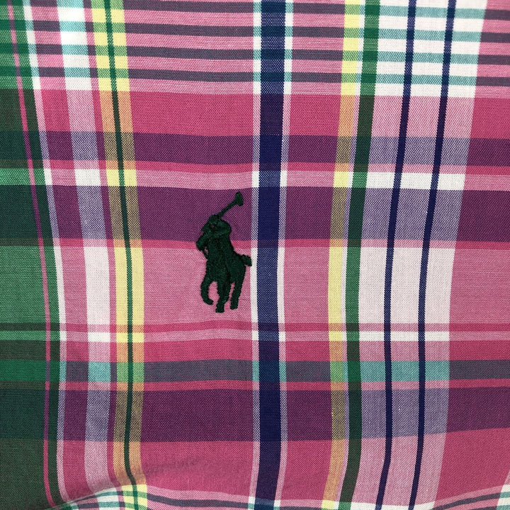 Ralph Lauren CLASSIC FIT Madras check short-sleeved button-down check shirt, men's size XXL equivalent. cotton pink type Vintage Second Hand