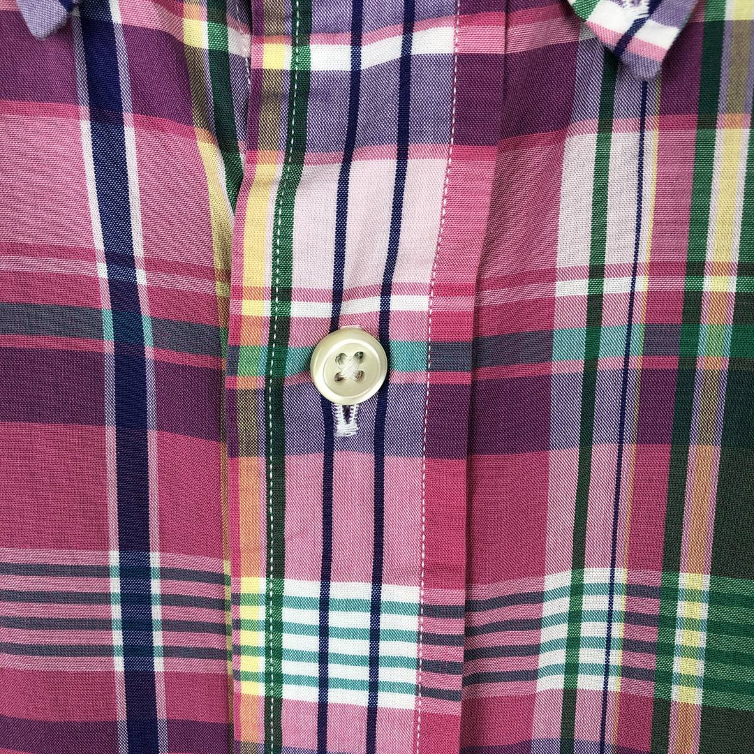 Ralph Lauren CLASSIC FIT Madras check short-sleeved button-down check shirt, men's size XXL equivalent. cotton pink type Vintage Second Hand