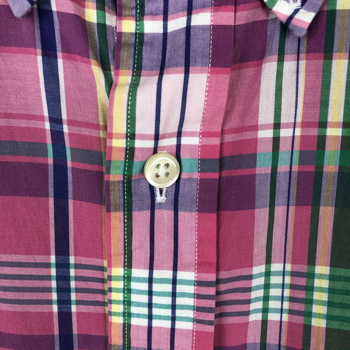 Ralph Lauren CLASSIC FIT Madras check short-sleeved button-down check shirt, men's size XXL equivalent. cotton pink type Vintage Second Hand