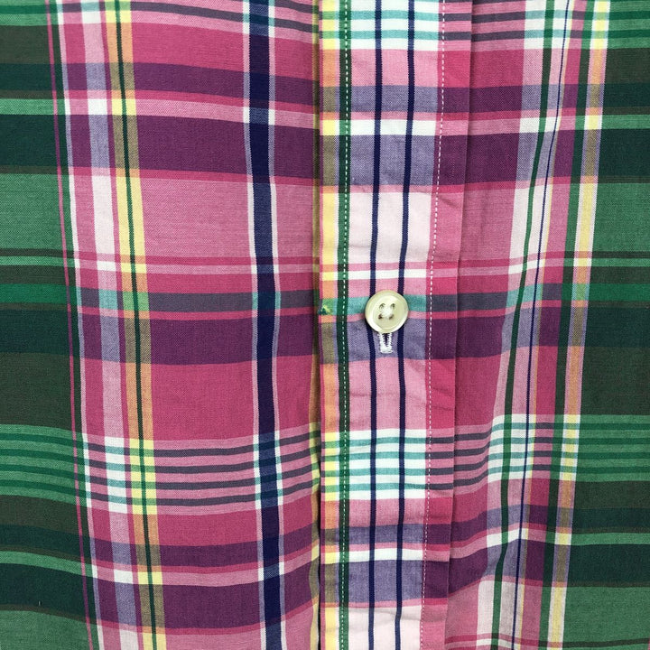 Ralph Lauren CLASSIC FIT Madras check short-sleeved button-down check shirt, men's size XXL equivalent. cotton pink type Vintage Second Hand