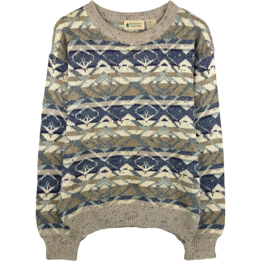 ~90'S Northwest Territory all-over print acrylic knit sweater, men's size L equivalent, vintage. Lamy Beige type Vintage Second Hand