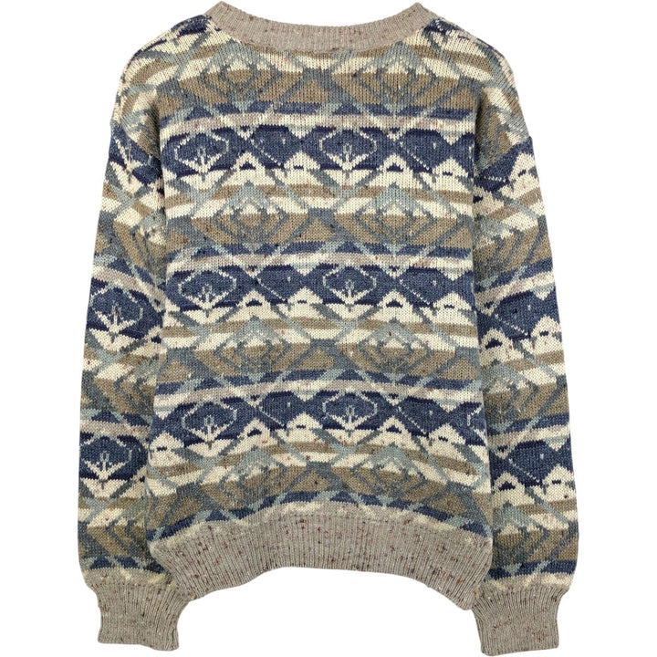 ~90'S Northwest Territory all-over print acrylic knit sweater, men's size L equivalent, vintage. Lamy Beige type Vintage Second Hand