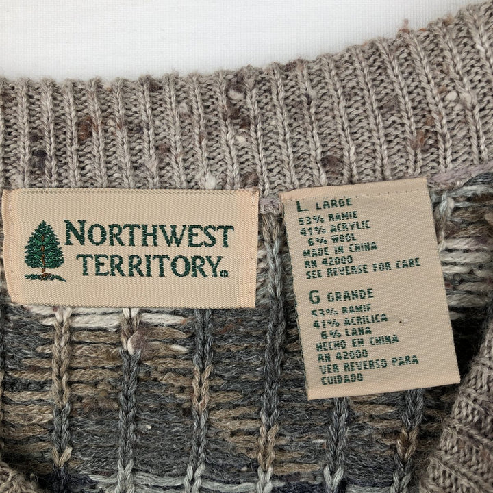 ~90'S Northwest Territory all-over print acrylic knit sweater, men's size L equivalent, vintage. Lamy Beige type Vintage Second Hand