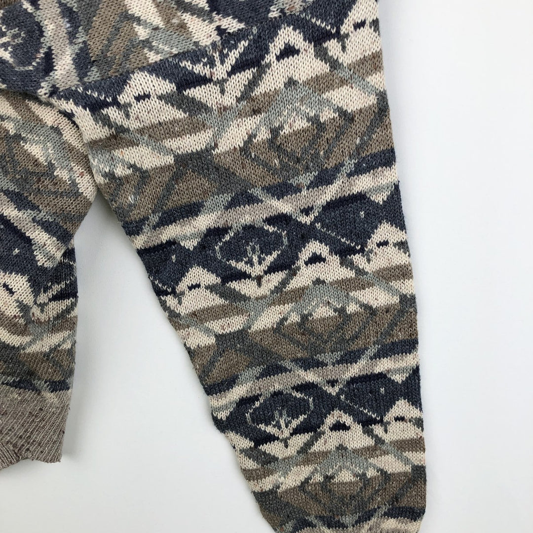 ~90'S Northwest Territory all-over print acrylic knit sweater, men's size L equivalent, vintage. Lamy Beige type Vintage Second Hand