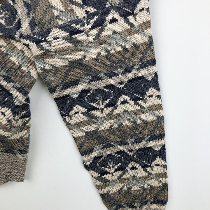 ~90'S Northwest Territory all-over print acrylic knit sweater, men's size L equivalent, vintage. Lamy Beige type Vintage Second Hand