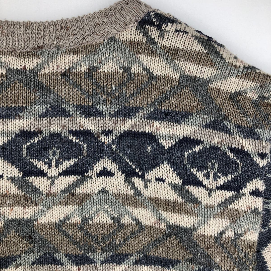 ~90'S Northwest Territory all-over print acrylic knit sweater, men's size L equivalent, vintage. Lamy Beige type Vintage Second Hand