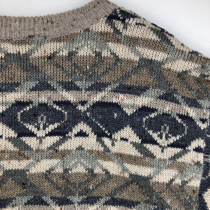 ~90'S Northwest Territory all-over print acrylic knit sweater, men's size L equivalent, vintage. Lamy Beige type Vintage Second Hand
