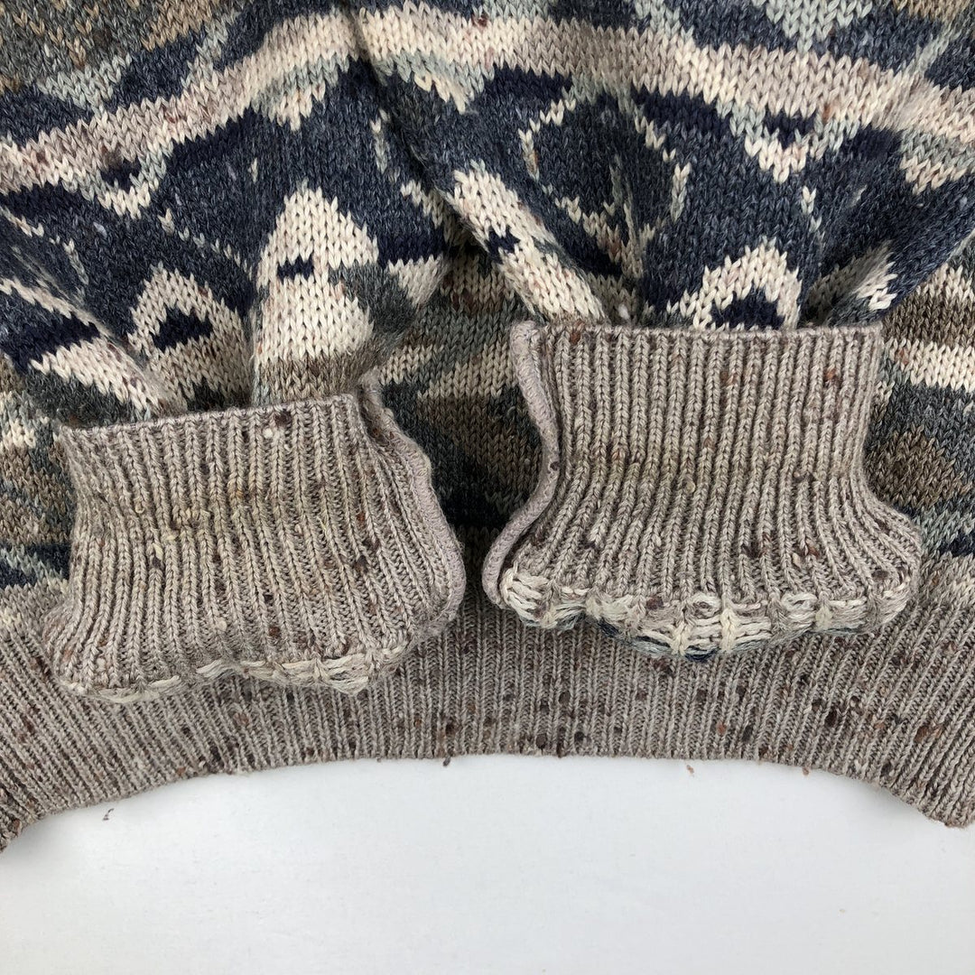~90'S Northwest Territory all-over print acrylic knit sweater, men's size L equivalent, vintage. Lamy Beige type Vintage Second Hand