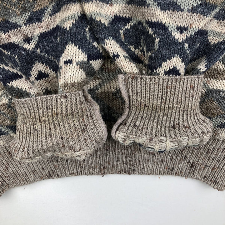 ~90'S Northwest Territory all-over print acrylic knit sweater, men's size L equivalent, vintage. Lamy Beige type Vintage Second Hand