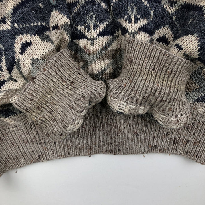 ~90'S Northwest Territory all-over print acrylic knit sweater, men's size L equivalent, vintage. Lamy Beige type Vintage Second Hand