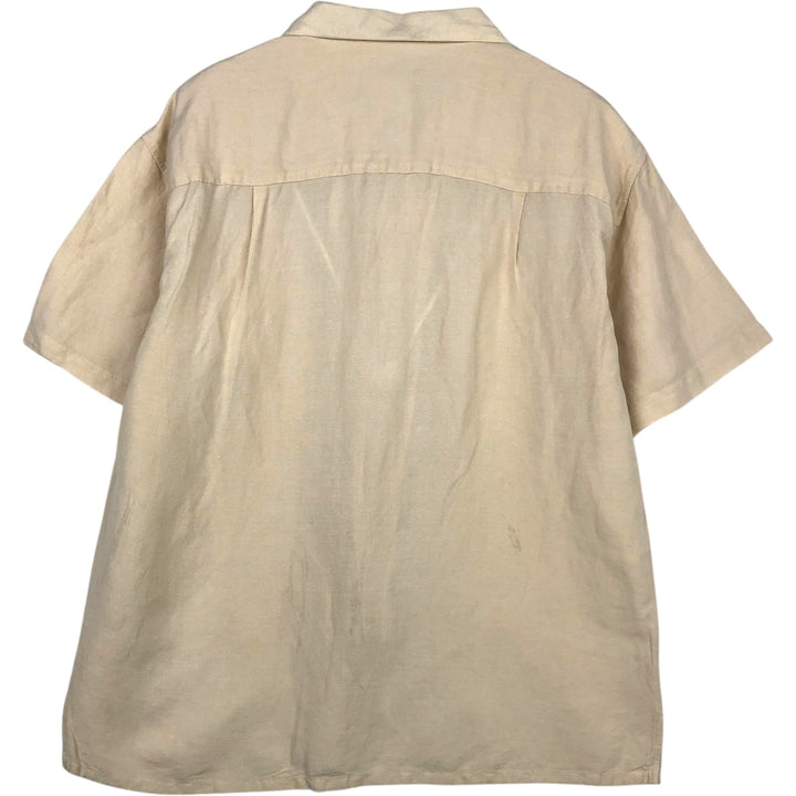GEOFFREY BEENE Short-Sleeve Open-Collar Linen Shirt, Boxy Fit, Men's Size L linen Beige type Vintage Second Hand