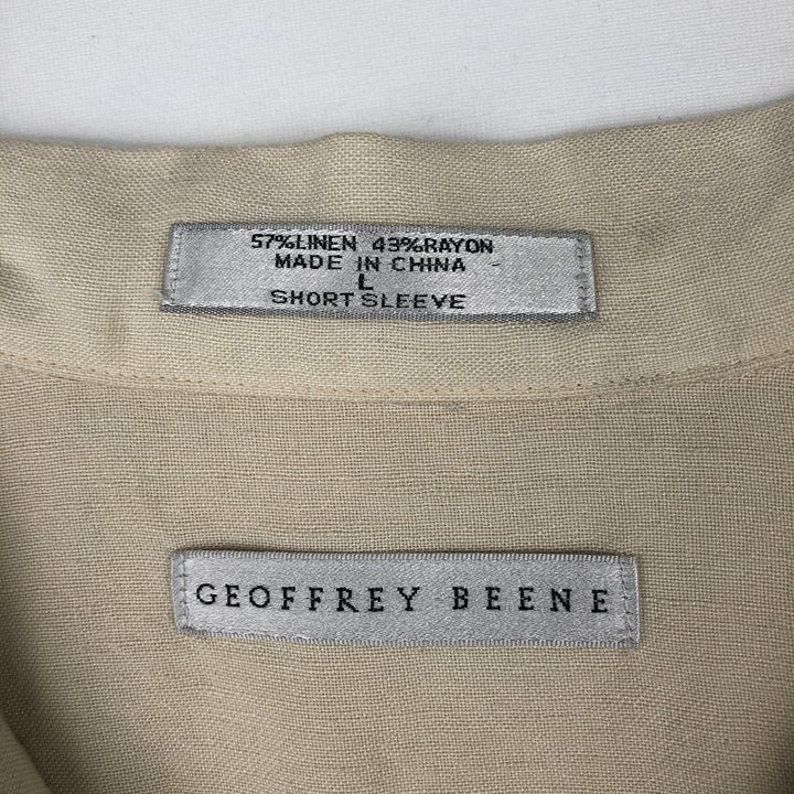 GEOFFREY BEENE Short-Sleeve Open-Collar Linen Shirt, Boxy Fit, Men's Size L linen Beige type Vintage Second Hand