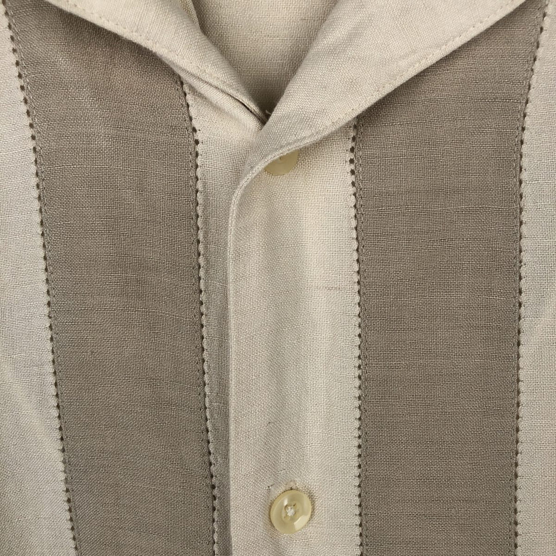 GEOFFREY BEENE Short-Sleeve Open-Collar Linen Shirt, Boxy Fit, Men's Size L linen Beige type Vintage Second Hand