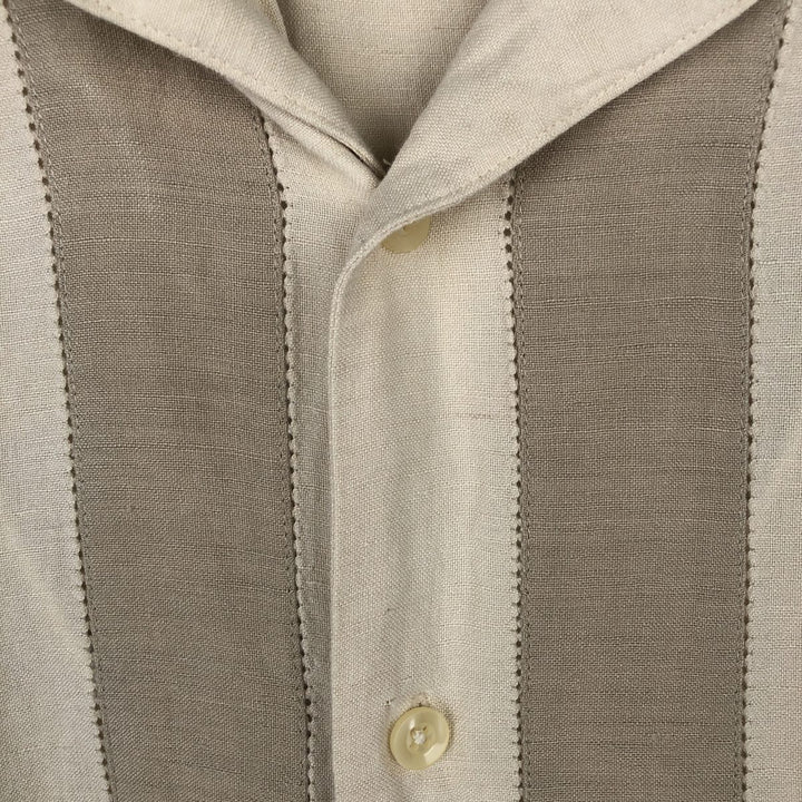 GEOFFREY BEENE Short-Sleeve Open-Collar Linen Shirt, Boxy Fit, Men's Size L linen Beige type Vintage Second Hand
