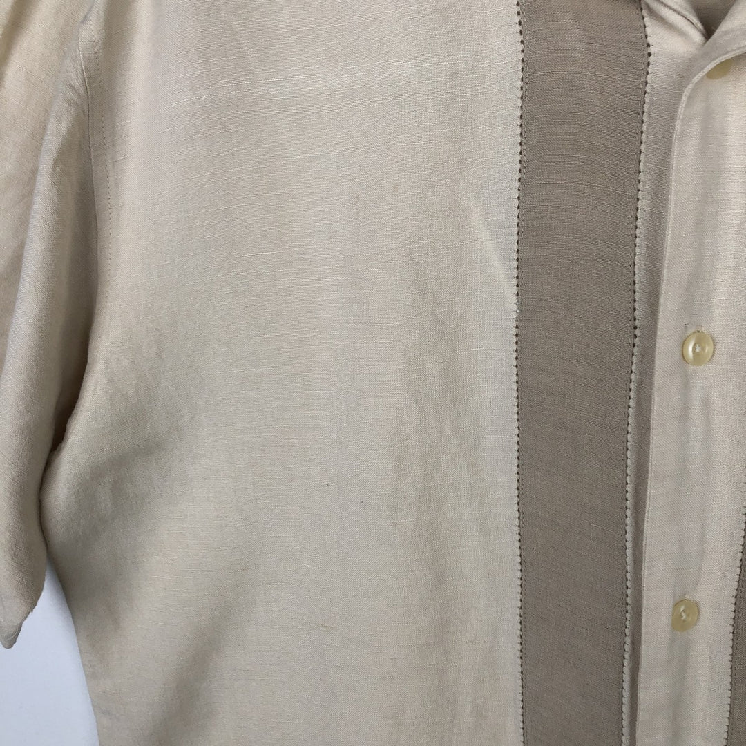 GEOFFREY BEENE Short-Sleeve Open-Collar Linen Shirt, Boxy Fit, Men's Size L linen Beige type Vintage Second Hand