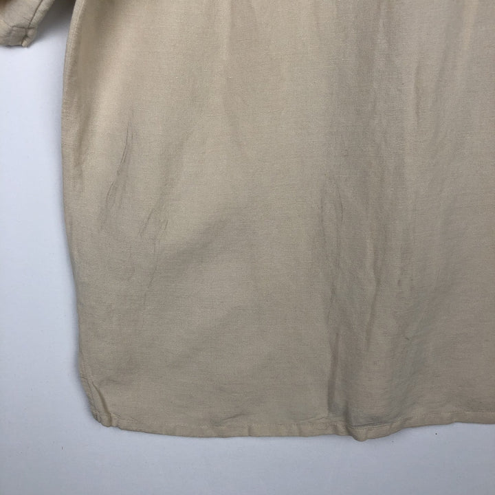 GEOFFREY BEENE Short-Sleeve Open-Collar Linen Shirt, Boxy Fit, Men's Size L linen Beige type Vintage Second Hand