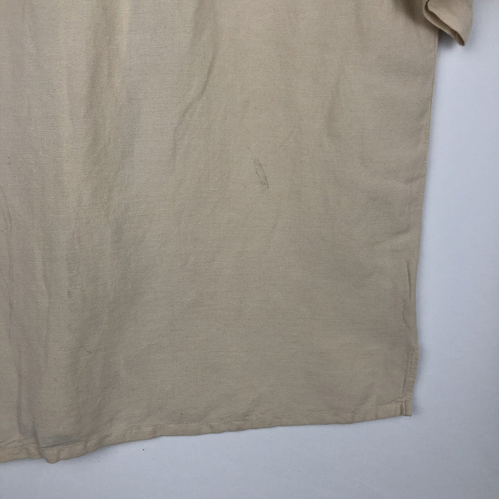 GEOFFREY BEENE Short-Sleeve Open-Collar Linen Shirt, Boxy Fit, Men's Size L linen Beige type Vintage Second Hand