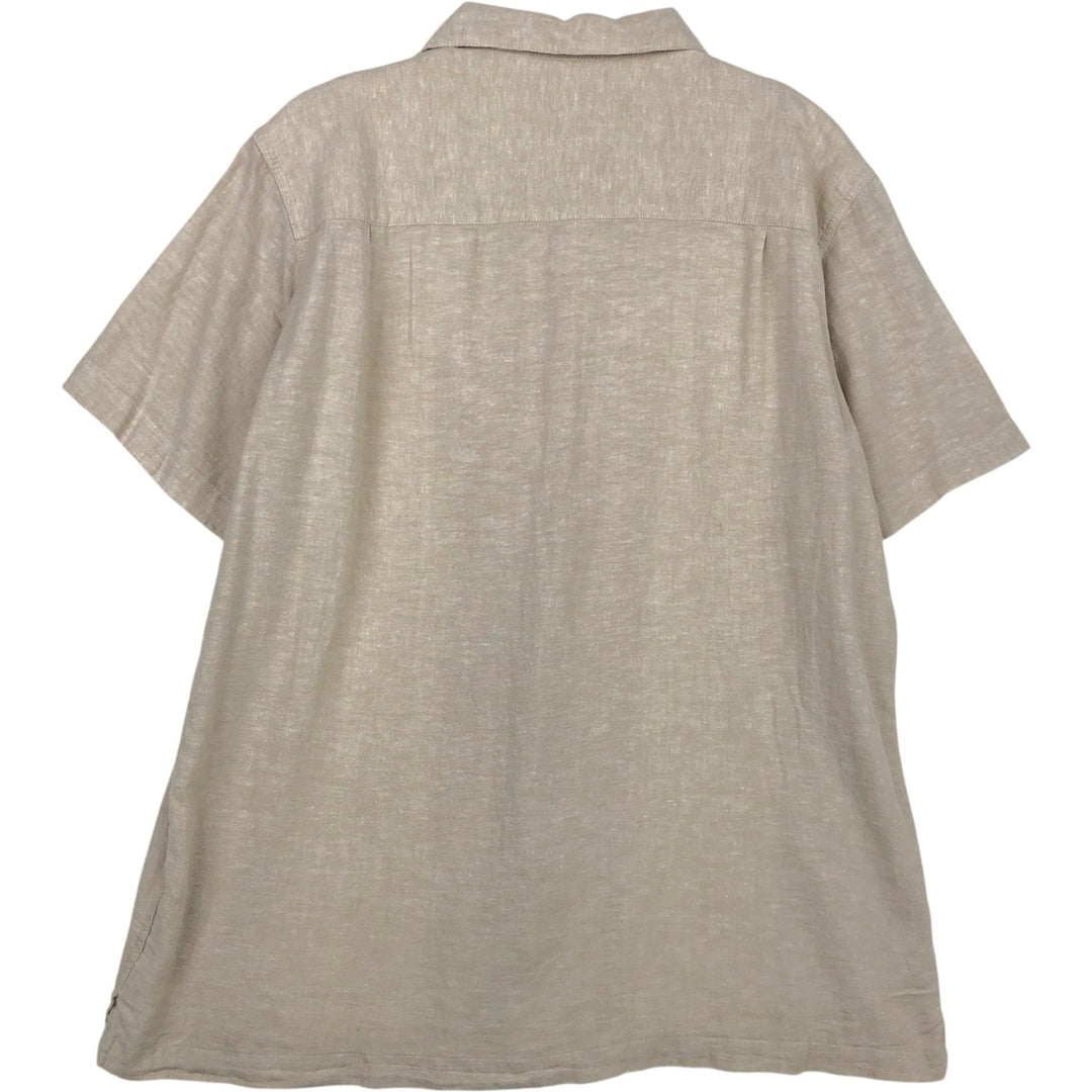 HAGGAR Washable Linen Two-Tone Short-Sleeve Open-Collar Linen Shirt, Boxy Shirt, Men's Size L (approx.) linen Beige type Vintage Second Hand