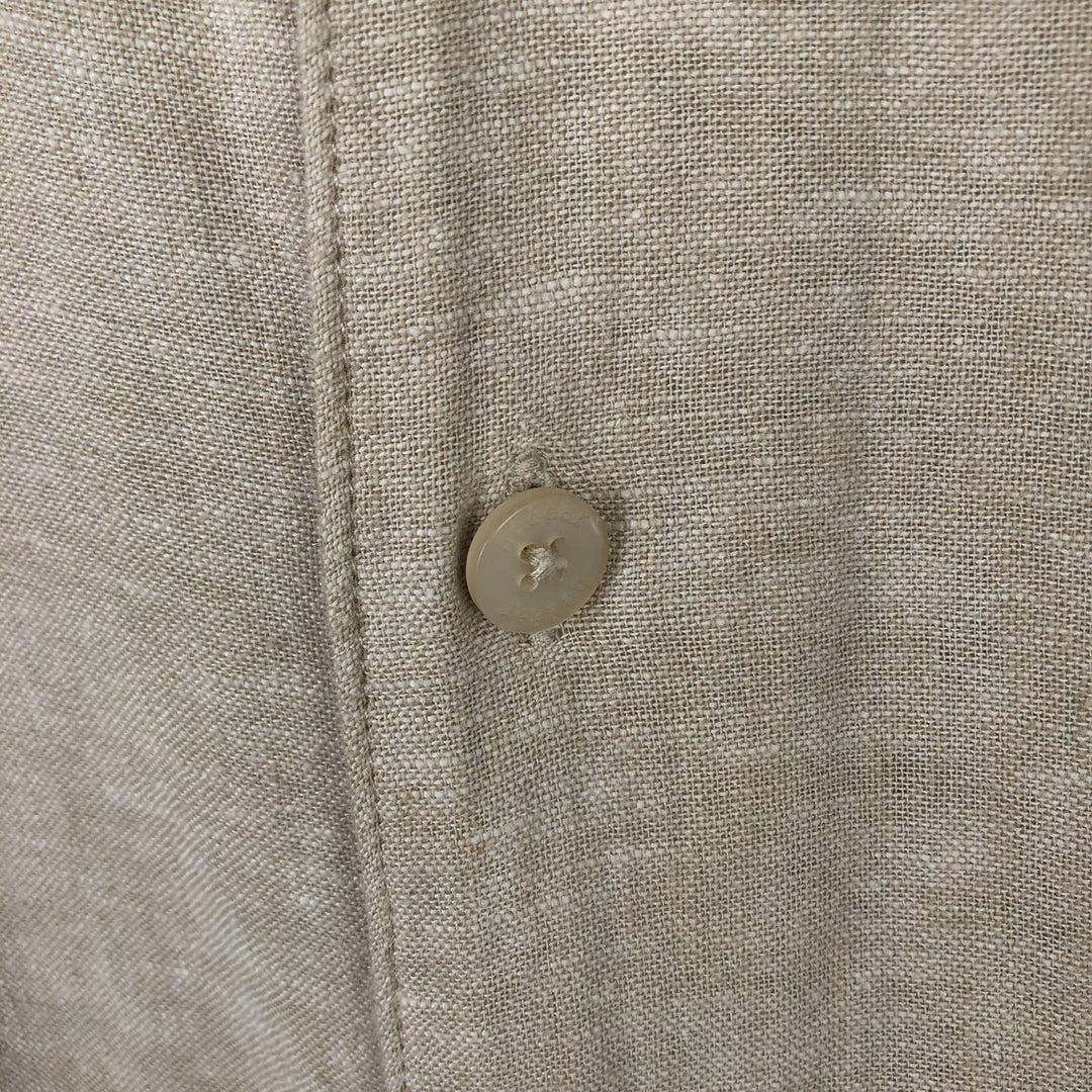 HAGGAR Washable Linen Two-Tone Short-Sleeve Open-Collar Linen Shirt, Boxy Shirt, Men's Size L (approx.) linen Beige type Vintage Second Hand