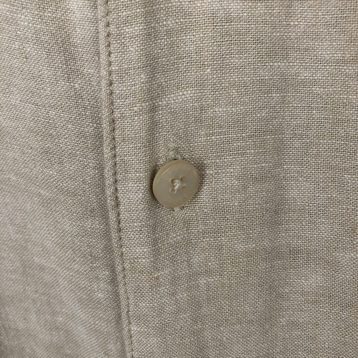 HAGGAR Washable Linen Two-Tone Short-Sleeve Open-Collar Linen Shirt, Boxy Shirt, Men's Size L (approx.) linen Beige type Vintage Second Hand