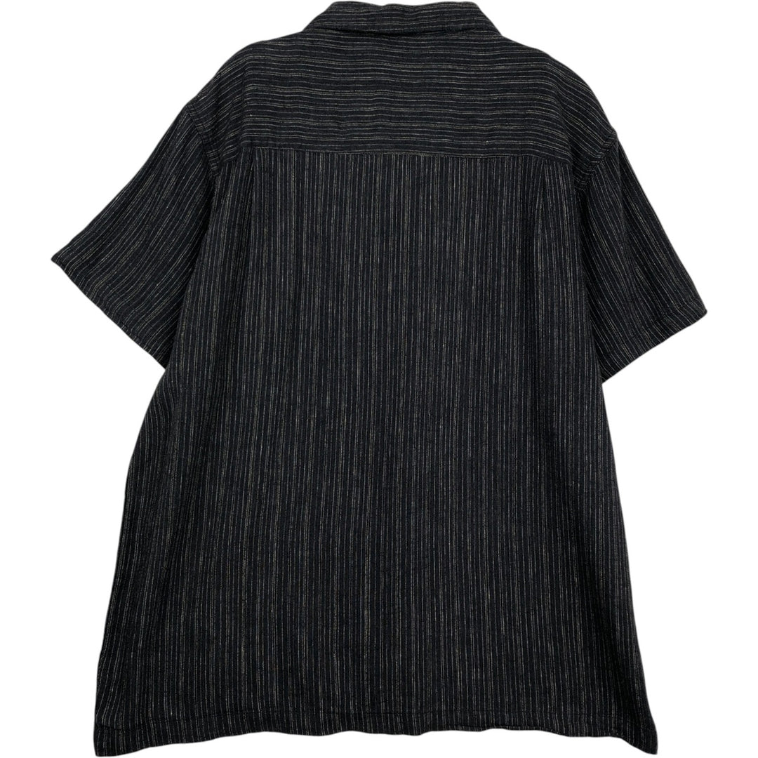 HAGGAR WASHABLE LINEN Stripe Pattern Short-Sleeve Open Collar Rayon x Linen Shirt, Boxy Shirt, Men's XL Equivalent linen black type Vintage Second Hand