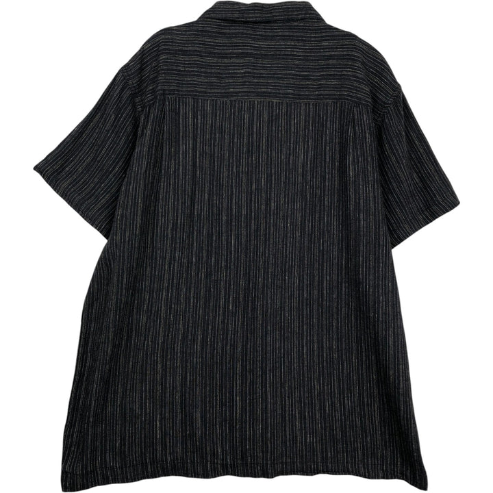 HAGGAR WASHABLE LINEN Stripe Pattern Short-Sleeve Open Collar Rayon x Linen Shirt, Boxy Shirt, Men's XL Equivalent linen black type Vintage Second Hand