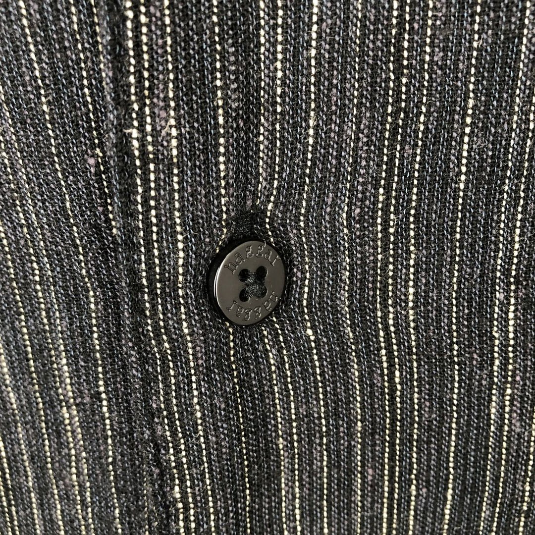 HAGGAR WASHABLE LINEN Stripe Pattern Short-Sleeve Open Collar Rayon x Linen Shirt, Boxy Shirt, Men's XL Equivalent linen black type Vintage Second Hand