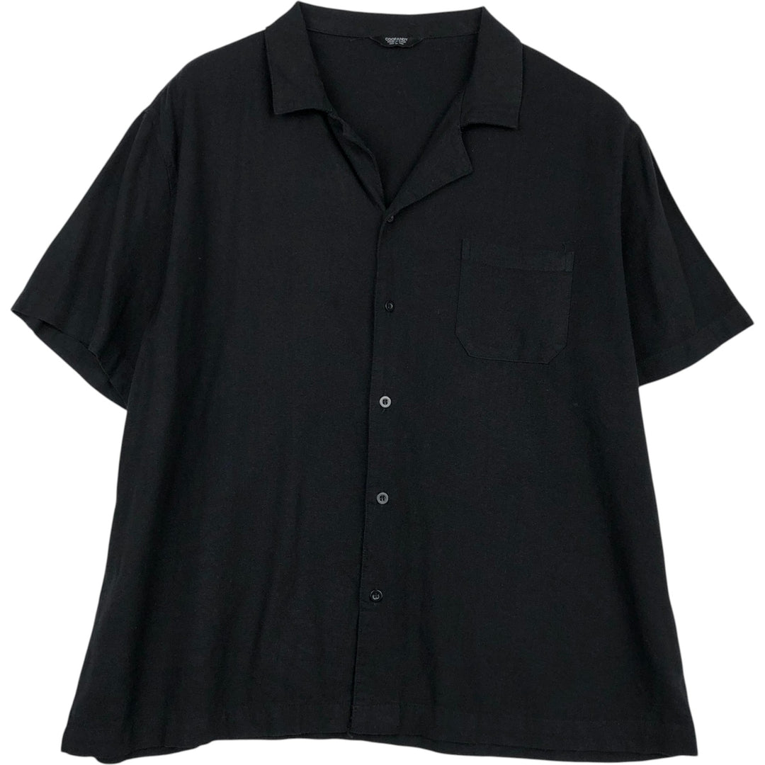COOFANDY Short-Sleeve Open-Collar Rayon Shirt, Men's Size L (approx.) Rayon black type Vintage Second Hand
