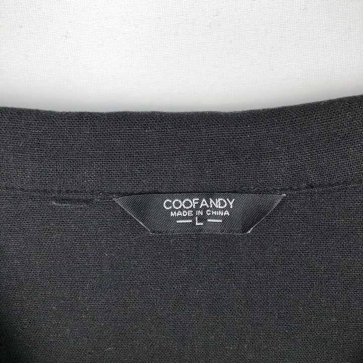 COOFANDY Short-Sleeve Open-Collar Rayon Shirt, Men's Size L (approx.) Rayon black type Vintage Second Hand