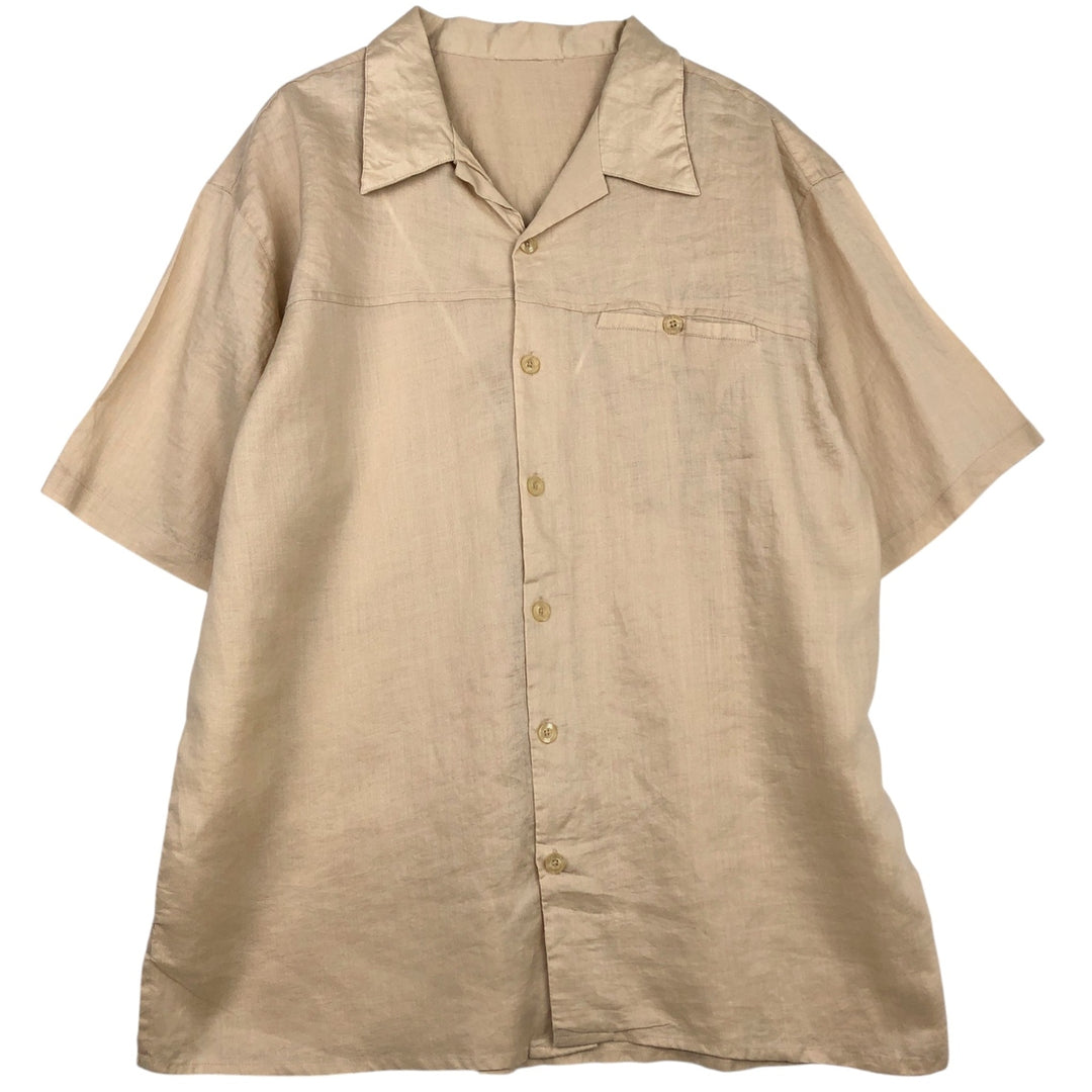 Short-sleeved open-collar linen shirt, men's size XL, boxy fit. unclear Beige type Vintage Second Hand