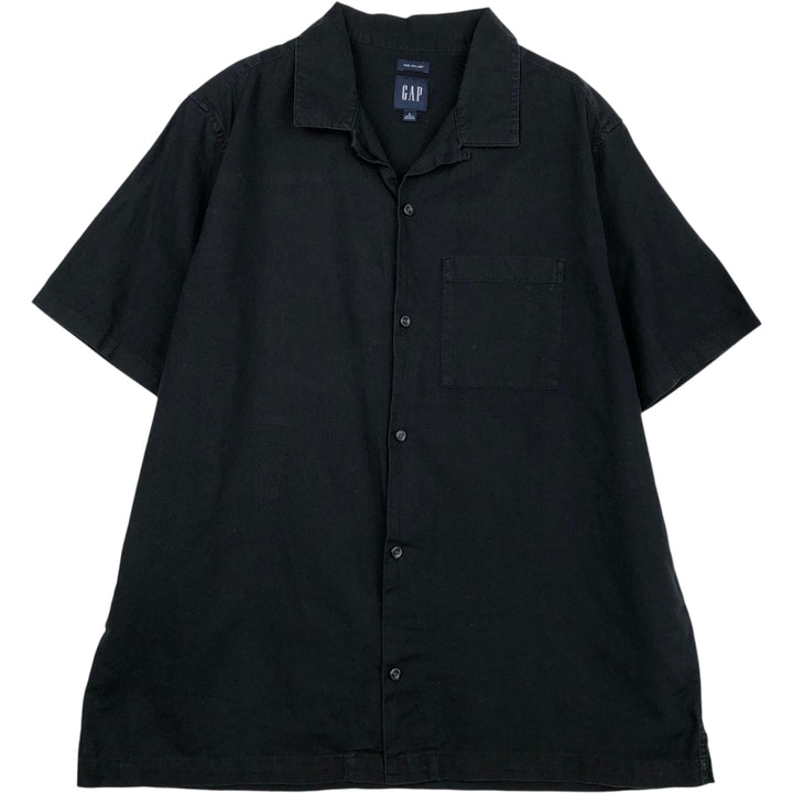 GAP Short Sleeve Open Collar Cotton x Linen Shirt Box Shirt Men's L Size linen black type Vintage Second Hand