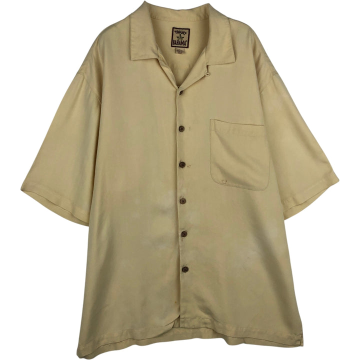 1990'S Tommy Bahama Short-Sleeve Open-Collar Silk Shirt, Boxy Shirt, Men's Size L (Equivalent), Vintage silk yellow type Vintage Second Hand
