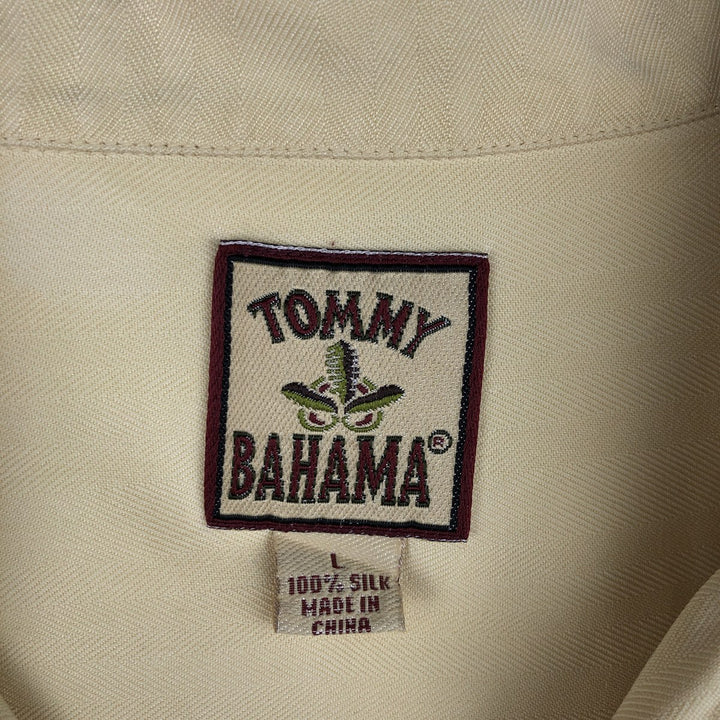 1990'S Tommy Bahama Short-Sleeve Open-Collar Silk Shirt, Boxy Shirt, Men's Size L (Equivalent), Vintage silk yellow type Vintage Second Hand