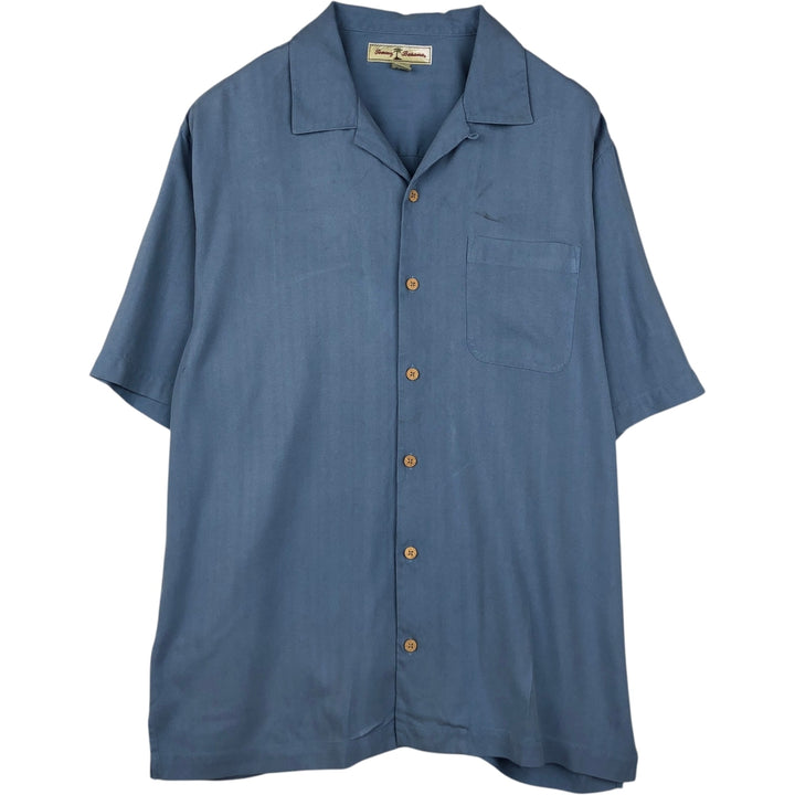 Tommy Bahama short-sleeved open-collar silk box shirt, men's size M silk Blue type light blue Vintage Second Hand