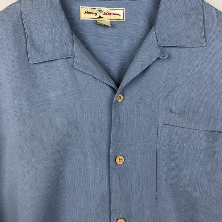 Tommy Bahama short-sleeved open-collar silk box shirt, men's size M silk Blue type light blue Vintage Second Hand