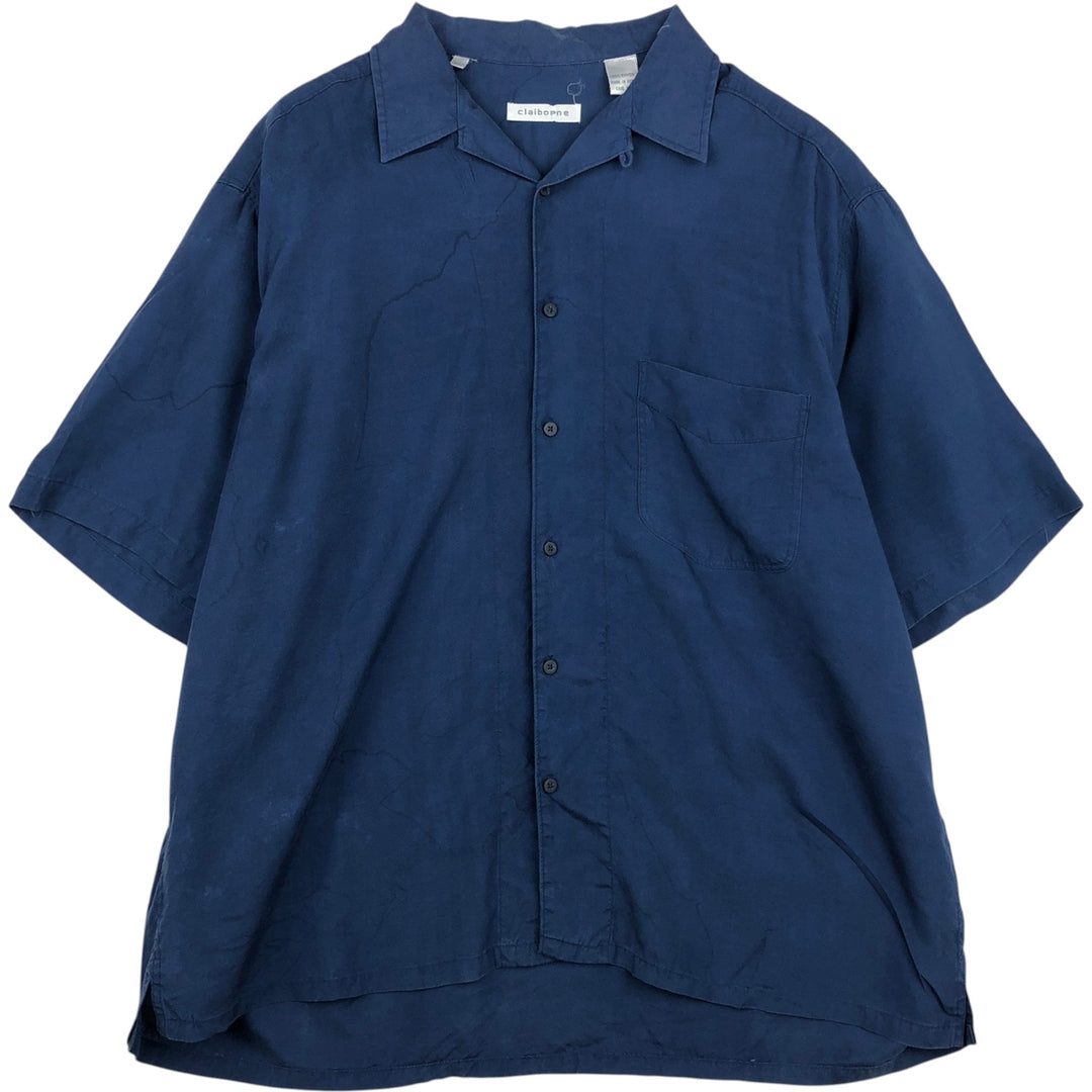 Liz Claiborne Short-Sleeve Open-Collar Rayon Shirt, Boxy Fit, Men's Size XL (approx.) Rayon blue type Vintage Second Hand